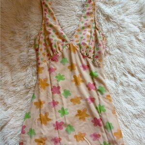 Princess Polly Calan Tan, Pink, & Green Floral Vintage-looking Dress US Size 2